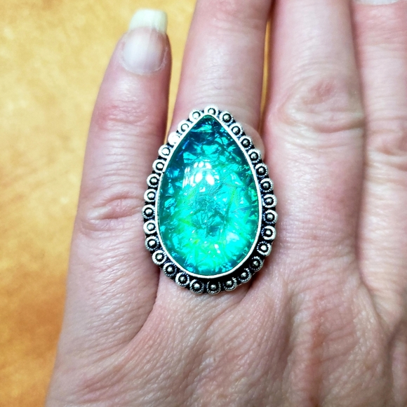 New Dichroic Glass 925 Silver Ring. - Picture 4 of 8